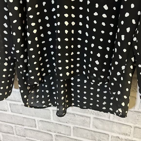 Pleione Long Sleeve Polka Dots Blouse Black White Size L Large, v-neck - Picture 6 of 6